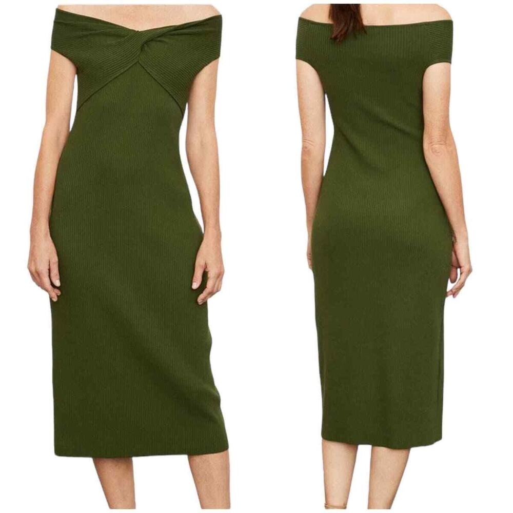 Vince Green Off Shoulder Twist Front Knit Midi Dress Wmns XXS Preppy Event